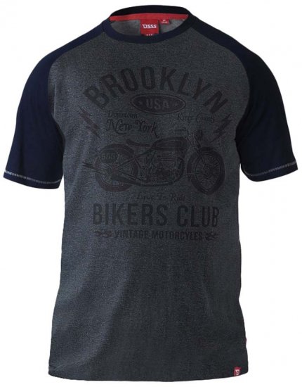 D555 HIRALDO Brooklyn Bikers Club T-Shirt Charcoal/Black - Majice Kratkih Rukava - Muške Majice Kratkih Rukava Veliki Brojevi 