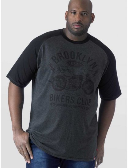 D555 HIRALDO Brooklyn Bikers Club T-Shirt Charcoal/Black - Majice Kratkih Rukava - Muške Majice Kratkih Rukava Veliki Brojevi 