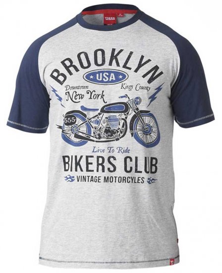D555 HIRALDO T-Shirt Grey/Navy - Majice Kratkih Rukava - Muške Majice Kratkih Rukava Veliki Brojevi 