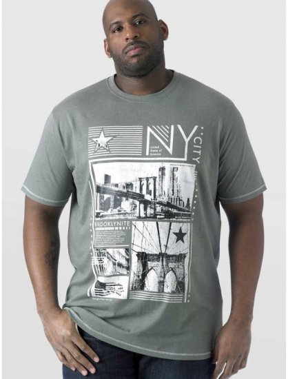 D555 RUEBEN NY City Print T-Shirt Khaki - Majice Kratkih Rukava - Muške Majice Kratkih Rukava Veliki Brojevi 
