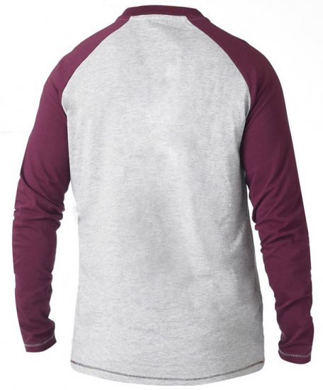 D555 KELTON Long Sleeve Raglan T-Shirt Grey/Burgundy - Majice Kratkih Rukava - Muške Majice Kratkih Rukava Veliki Brojevi 