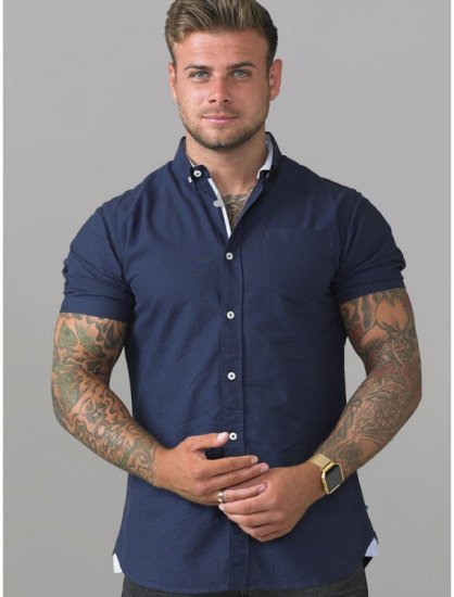 D555 Norman Short Sleeve Oxford Shirt Navy - Košulje - Muške Košulje Veliki Brojevi