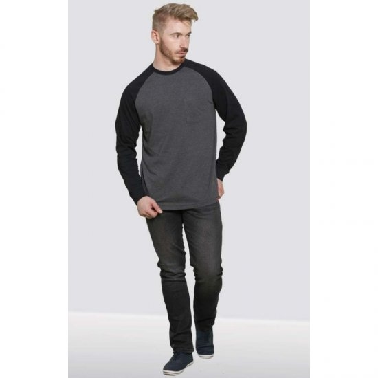 D555 Illinois Long Sleeve T-shirt Charcoal - Majice Kratkih Rukava - Muške Majice Kratkih Rukava Veliki Brojevi 