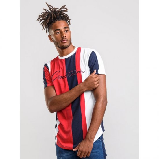 D555 Bancroft T-shirt Red/Navy - Majice Kratkih Rukava - Muške Majice Kratkih Rukava Veliki Brojevi 