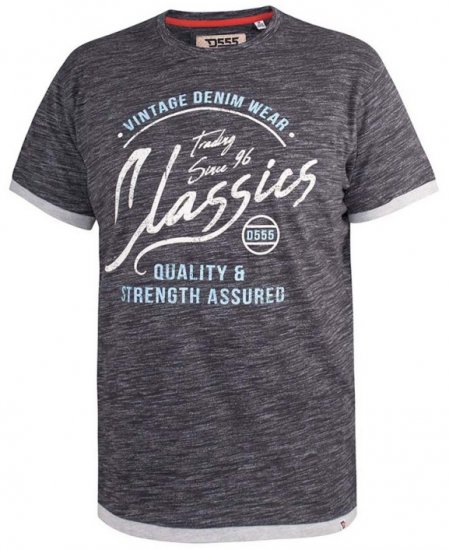 D555 Albury Black Double Layer Printed T-Shirt - Majice Kratkih Rukava - Muške Majice Kratkih Rukava Veliki Brojevi 