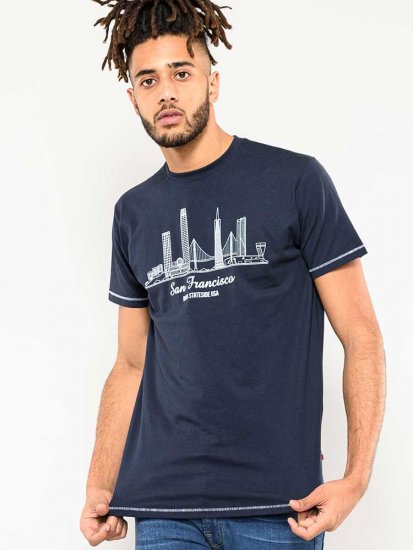 D555 Randwick San Francisco Printed T-Shirt Navy - Majice Kratkih Rukava - Muške Majice Kratkih Rukava Veliki Brojevi 