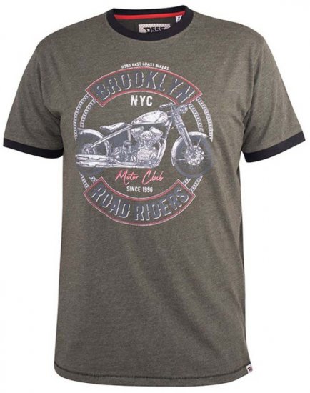 D555 Hereford Brooklyn Motorbike Printed Ringer T-Shirt Khaki - Majice Kratkih Rukava - Muške Majice Kratkih Rukava Veliki Brojevi 