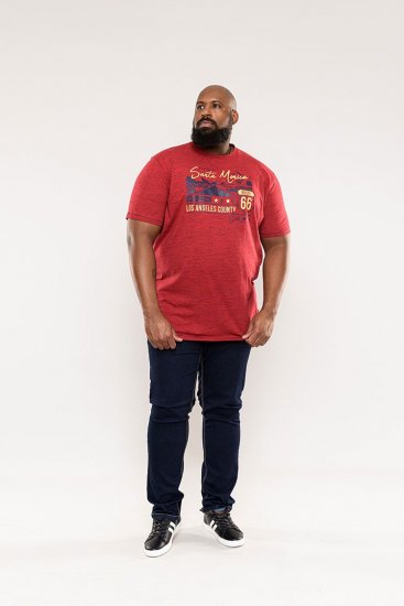 D555 Brisbane Santa Monica Route 66 Printed T-Shirt Red - Majice Kratkih Rukava - Muške Majice Kratkih Rukava Veliki Brojevi 