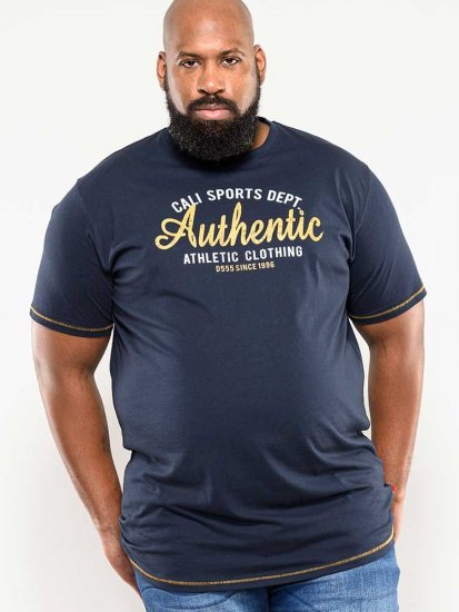 D555 Jasper Authentic Printed T-shirt Navy - Majice Kratkih Rukava - Muške Majice Kratkih Rukava Veliki Brojevi 