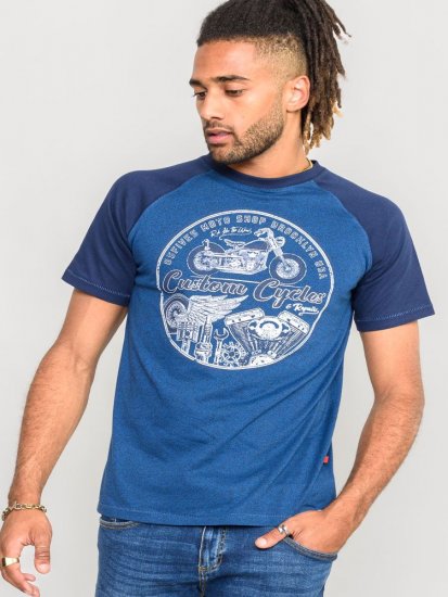 D555 Porter Raglan Sleeve Printed T-Shirt Blue - Majice Kratkih Rukava - Muške Majice Kratkih Rukava Veliki Brojevi 