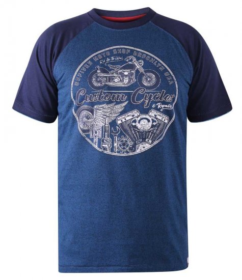 D555 Porter Raglan Sleeve Printed T-Shirt Blue - Majice Kratkih Rukava - Muške Majice Kratkih Rukava Veliki Brojevi 