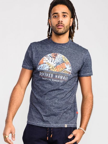 D555 Upton Hawaii Leaf Printed T-Shirt - Majice Kratkih Rukava - Muške Majice Kratkih Rukava Veliki Brojevi 