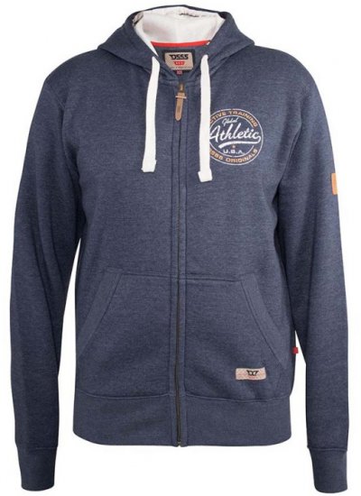 D555 Orchid Chest Printed Zip Through Hoody Denim Blue - Puloveri & dukserice - Muške Puloveri & dukserice veliki brojevi