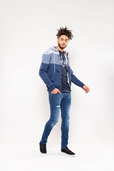 D555 Columbus Cut And Sew Panelled Zip Through Hoody Blue - Puloveri & dukserice - Muške Puloveri & dukserice veliki brojevi