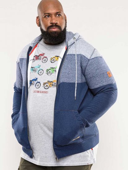 D555 Columbus Cut And Sew Panelled Zip Through Hoody Blue - Puloveri & dukserice - Muške Puloveri & dukserice veliki brojevi