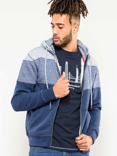 D555 Columbus Cut And Sew Panelled Zip Through Hoody Blue - Puloveri & dukserice - Muške Puloveri & dukserice veliki brojevi