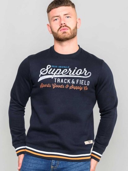 D555 Marlow Printed Crew Neck Sweatshirt Navy - Puloveri & dukserice - Muške Puloveri & dukserice veliki brojevi