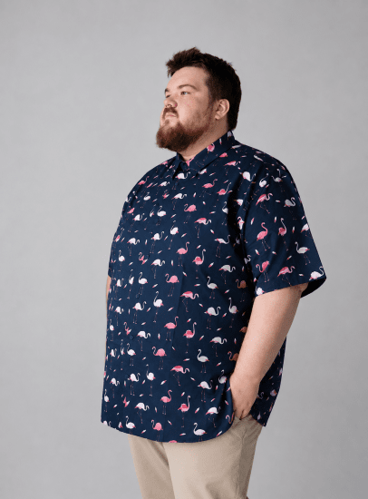 Kam Jeans 6068 Flamingo Short Sleeve Shirt Navy - Košulje - Muške Košulje Veliki Brojevi