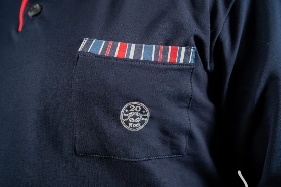 20 Nodi Long Pajamas in Stretch Fleece Cotton with Serafino Collar and Jacket with Pocket and Side Slits Navy - Pidžame/Loungewear - Muške Pidžame Veliki Brojevi