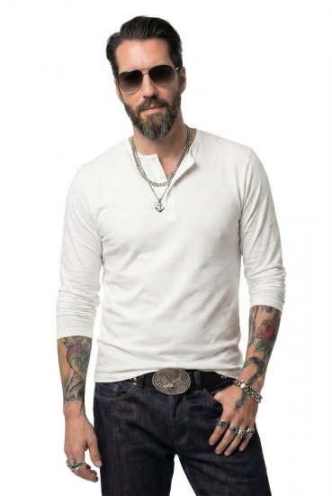 JP1880 702555 Majica Henley dugih rukava Bijela - Majice Kratkih Rukava - Muške Majice Kratkih Rukava Veliki Brojevi 