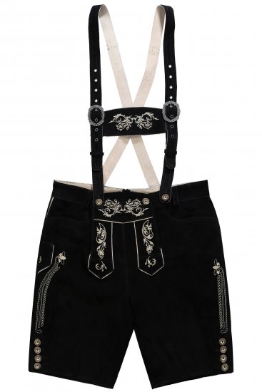JP1880 Genuine Leather Traditional Lederhosen Shorts Black - Kratke hlače - Muške Kratke Hlače Veliki Brojevi 