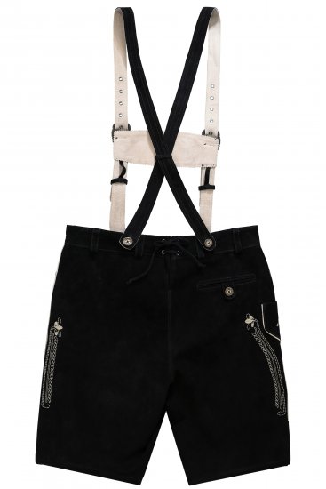 JP1880 Genuine Leather Traditional Lederhosen Shorts Black - Kratke hlače - Muške Kratke Hlače Veliki Brojevi 