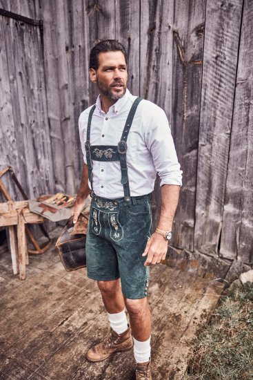 JP1880 Genuine Leather Traditional Lederhosen Shorts Green - Kratke hlače - Muške Kratke Hlače Veliki Brojevi 