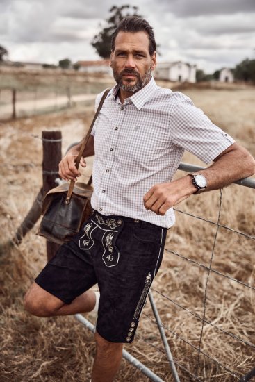 JP1880 Modern Fit Check Print Short Sleeve Shirt Grey - Košulje - Muške Košulje Veliki Brojevi