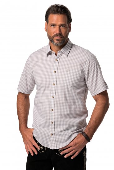 JP1880 Modern Fit Check Print Short Sleeve Shirt Grey - Košulje - Muške Košulje Veliki Brojevi