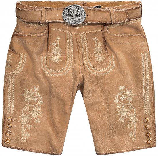 JP1880 Premium Goat Suede Staghorn Embroidery Shorts Leather Brown - Kratke hlače - Muške Kratke Hlače Veliki Brojevi 