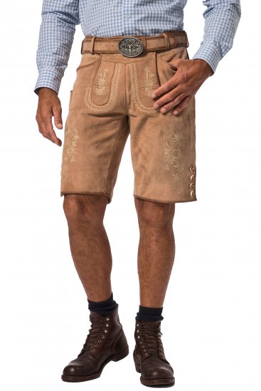 JP1880 Premium Goat Suede Staghorn Embroidery Shorts Leather Brown - Kratke hlače - Muške Kratke Hlače Veliki Brojevi 