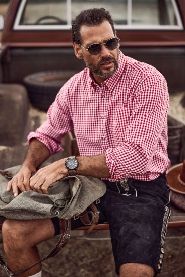 JP1880 Modern Fit Button-Down Collar Long Sleeve Check Shirt Light Red - Košulje - Muške Košulje Veliki Brojevi