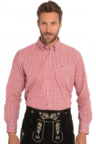 JP1880 Modern Fit Button-Down Collar Long Sleeve Check Shirt Light Red - Košulje - Muške Košulje Veliki Brojevi