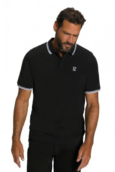 JP1880 802789 Polo majica s bijelim kontrastnim ovratnikom Crna - Polo majice - Muške Polo Majice Veliki Brojevi