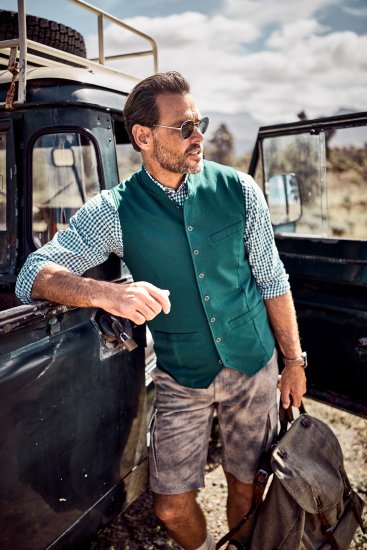 JP1880 Mottled Stretch Knit Stand-up Collar Vest Turquoise Blue - Trachten & Oktoberfest - Oktoberfest kostimi u velikim veličinama (Trachten)