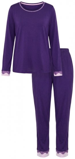 Ulla Popken 812441 Pidžama dugih rukava s čipkom Kraljevsko plava - Pidžame/Loungewear - 
