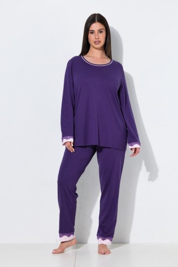 Ulla Popken 812441 Pidžama dugih rukava s čipkom Kraljevsko plava - Pidžame/Loungewear - 