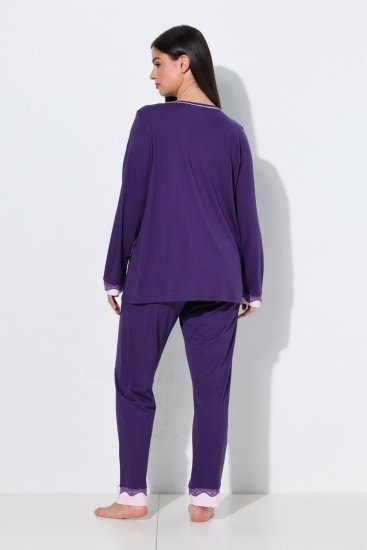 Ulla Popken 812441 Pidžama dugih rukava s čipkom Kraljevsko plava - Pidžame/Loungewear - 