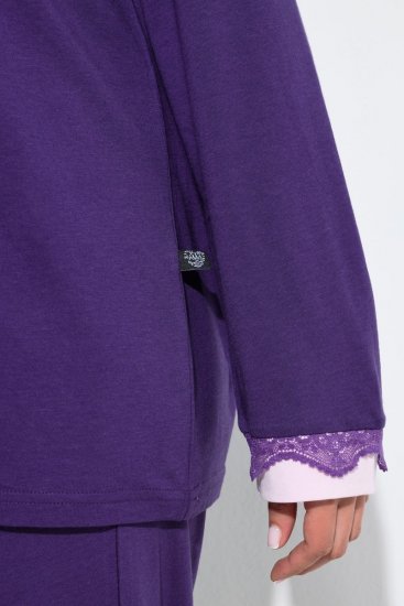 Ulla Popken 812441 Pidžama dugih rukava s čipkom Kraljevsko plava - Pidžame/Loungewear - 