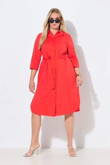 Ulla Popken 815217 Košuljasta haljina A-kroja s pojasom za vezanje Ružičasta - Midi haljine - Ženske midi haljine plus size