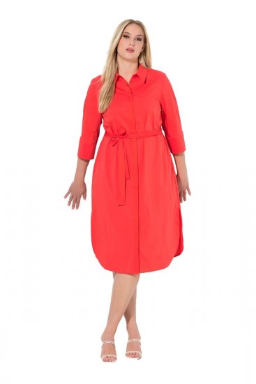 Ulla Popken 815217 Košuljasta haljina A-kroja s pojasom za vezanje Ružičasta - Midi haljine - Ženske midi haljine plus size
