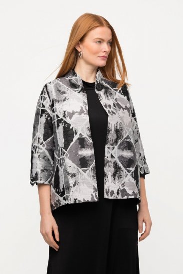 Ulla Popken 816673 Oversize žakarski sako s 3/4 rukavima Crna - Sakoi - Sakoi u velikim veličinama za žene