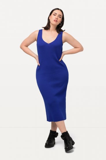 Ulla Popken 817591 Pletena haljina s V-izrezom Plava - Pletene haljine - 