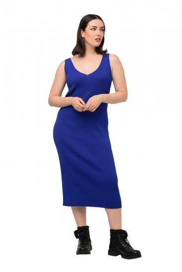 Ulla Popken 817591 Pletena haljina s V-izrezom Plava - Pletene haljine - 