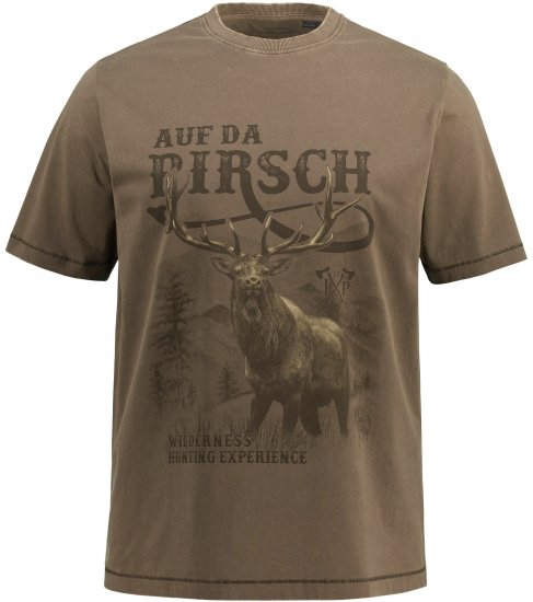 JP1880 Comfortable Fit Vintage Look T-Shirt Light Brown - Majice Kratkih Rukava - Muške Majice Kratkih Rukava Veliki Brojevi 