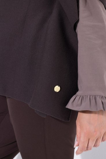 Ulla Popken 820620 Pulover pončo s visokim ovratnikom Mahagonij smeđa - Ponča i pelerine - 