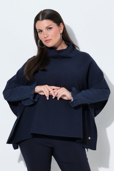 Ulla Popken 820620 Pulover pončo s visokim ovratnikom Tamnoplava - Ponča i pelerine - 
