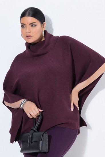 Ulla Popken 820620 Pulover pončo s visokim ovratnikom Boja šljive - Ponča i pelerine - 
