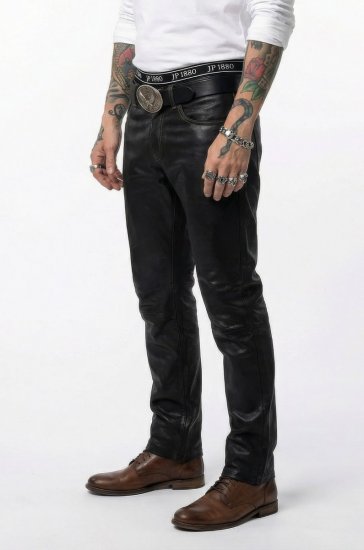 JP1880 Leather Pants Regular Fit Finest Lamb Nappa Black - Traperice & hlače - Muške Traperice i Hlače Veliki Brojevi