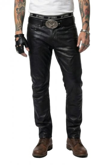 JP1880 Leather Pants Regular Fit Finest Lamb Nappa Black - Traperice & hlače - Muške Traperice i Hlače Veliki Brojevi